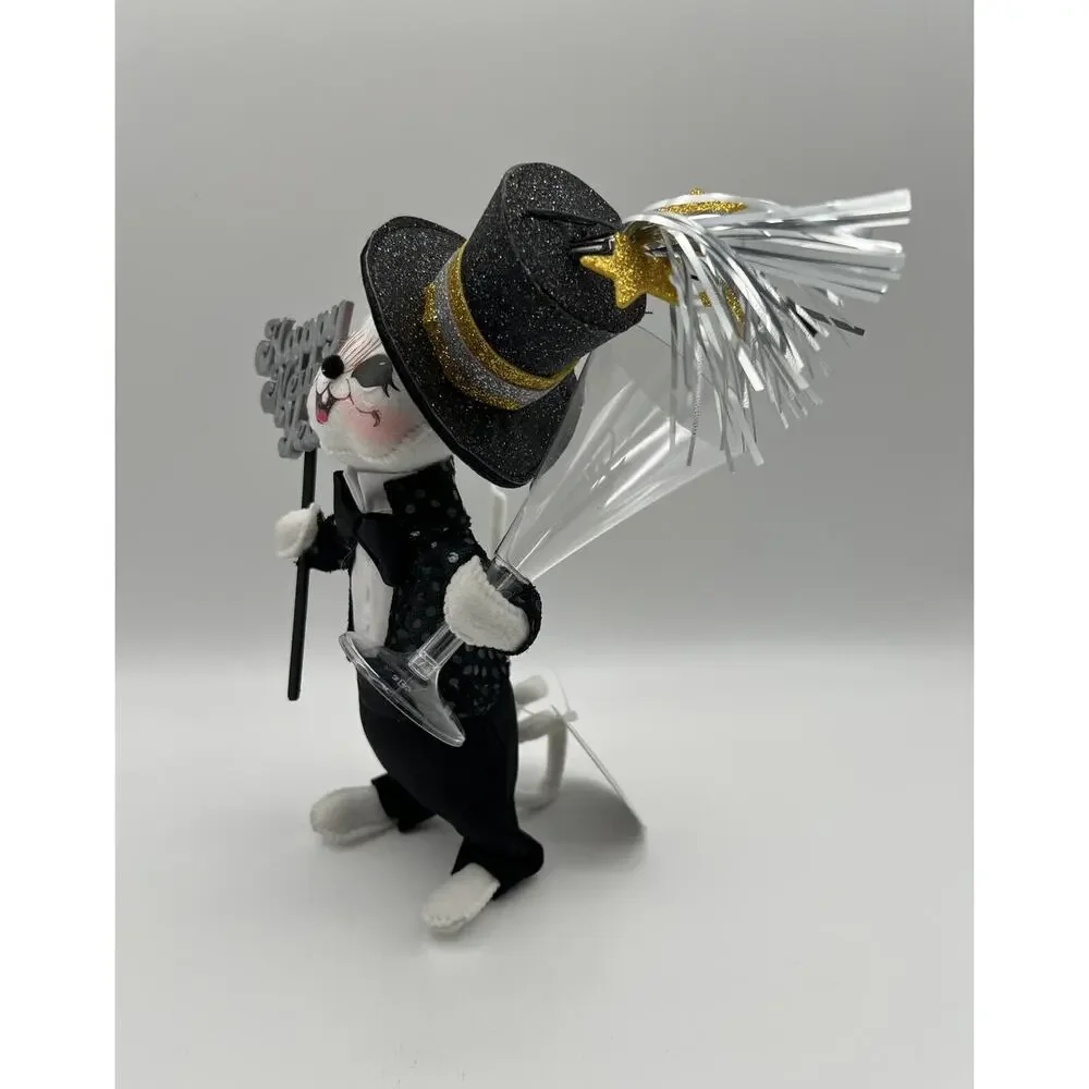 Annalee Happy New Years Toasting Mouse in Black Tuxedo 8” Limited Edition #7/250